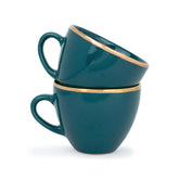 Real Gold Line Ceramic Tea Cups Set Of 6 - Teal Gold Line, 200ml Each | Tea Cup Set Of 6 - Premium Ceramic Tea Set With Glossy Finish | Ceramic Tea Cup